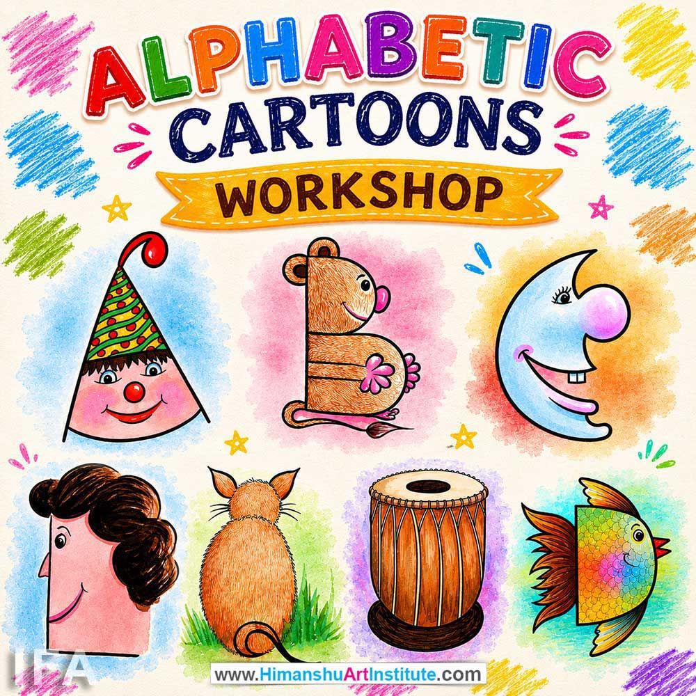 Alphabetic Cartoons Workshop for Kids and Children in Delhi, Online Alphabetic Cartoons Workshp for Kds, Best Art & Craft Workshop for Children near Me