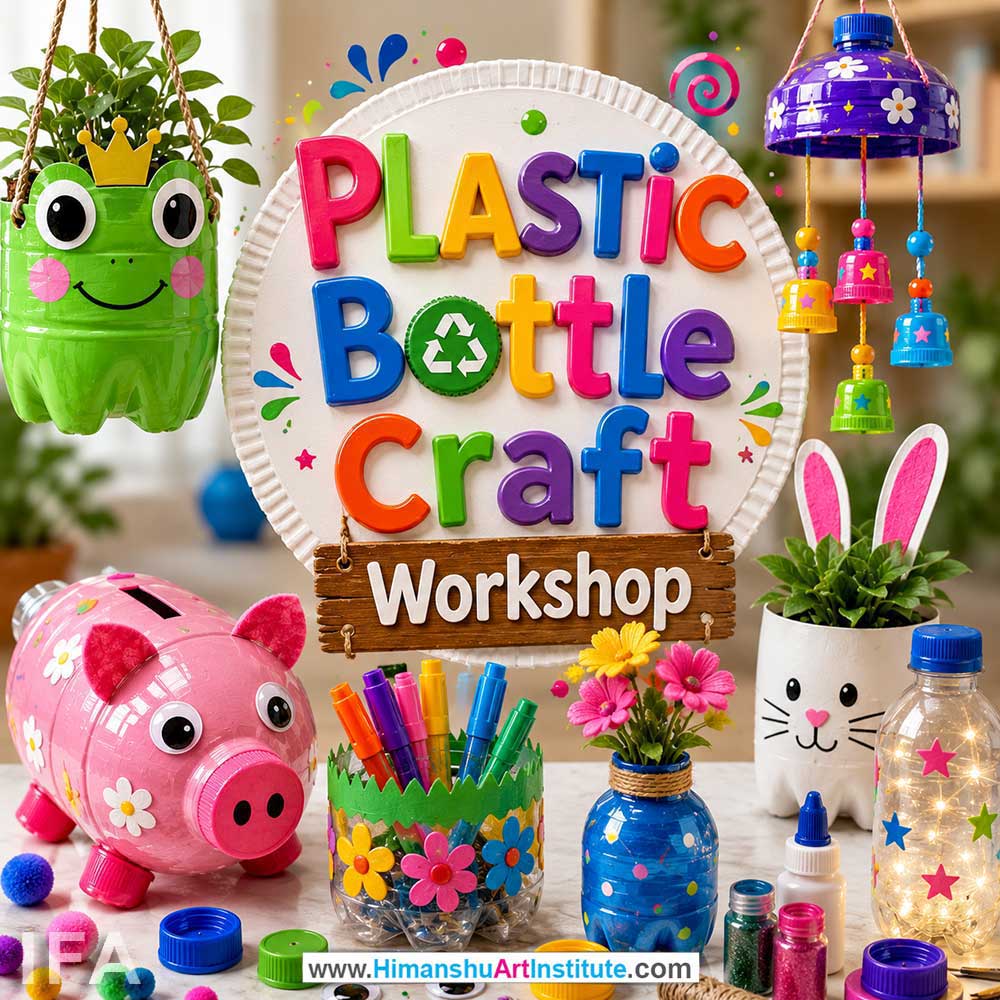 Plastic Bottle Craft Workshop for Kids and Children in Delhi, Online Plastic Bottle Craft Workshp for Kds, Best Art & Craft Workshop for Children near Me
