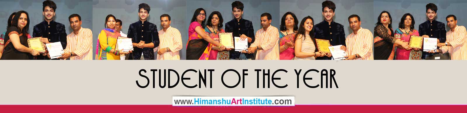 Students of the Year - Urvi Jain was Awarded Best Student for Fine Arts 2015, Ambika Mahajan was Awarded Best Student for Painting 2015, Anuradha Rathore was Awarded Best Student for Drawing & Painting, and Binoo Yadav was Awarded Best Student for Fine Arts 2015 at Himanshu Art Institute