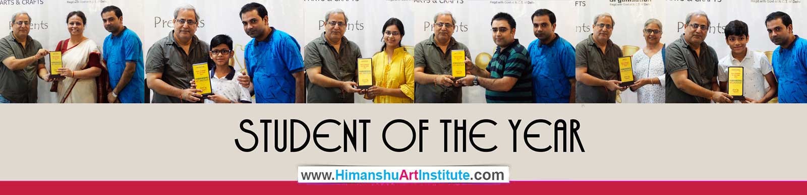 Students of the Year - Sakshi Rajpal was Awarded Best Student for Fine Arts 2016, Students of the Year - Utkarsh Khanna was Awarded Best Student for Drawing & Painting 2016, and Upma Lal was Awarded Best Student for Painting 2016 at Himanshu Art Institute