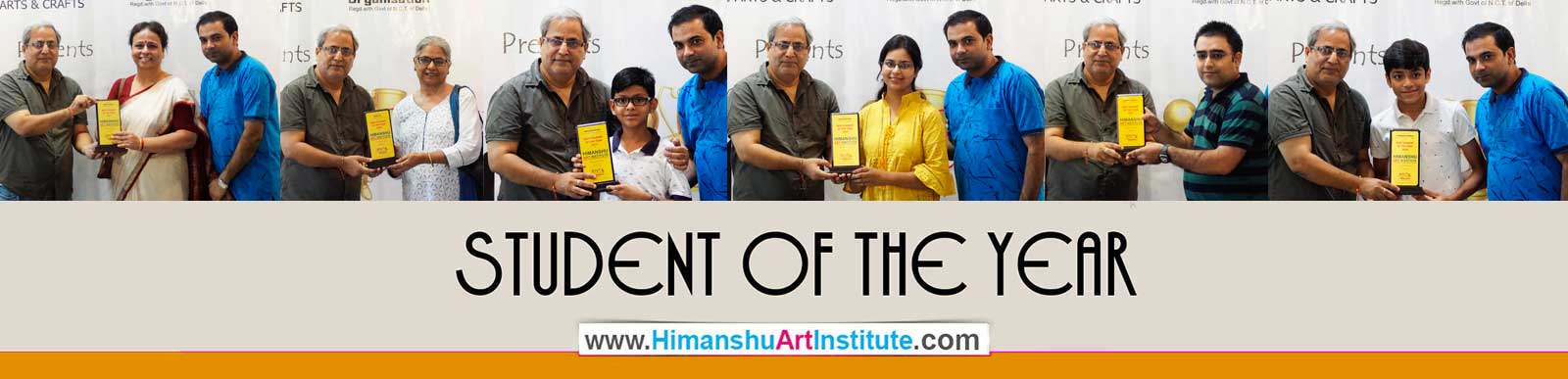 Students of the Year - Asha Chopra was Awarded Best Student for Fine Arts 2017, Students of the Year - Aditya Bharti was Awarded Best Student for Drawing & Painting 2017, and Abhishek Bisht was Awarded Best Student for Painting 2017 at Himanshu Art Institute